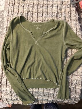American Eagle Outfitters Olive Green Ribbed Long Sleeve Tee